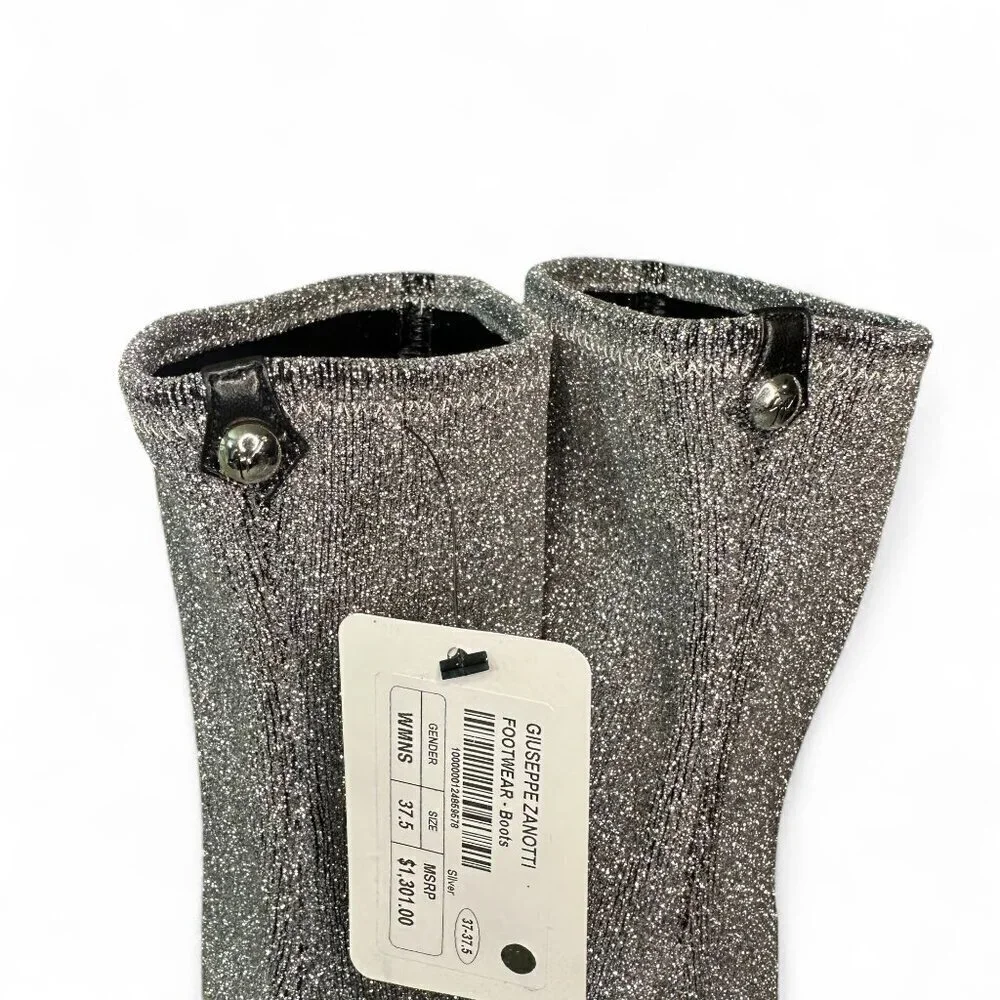 Giuseppe Zanotti Women's Silver Glitter Over-the-Knee Flat Boots Sz 37.5 NWOT